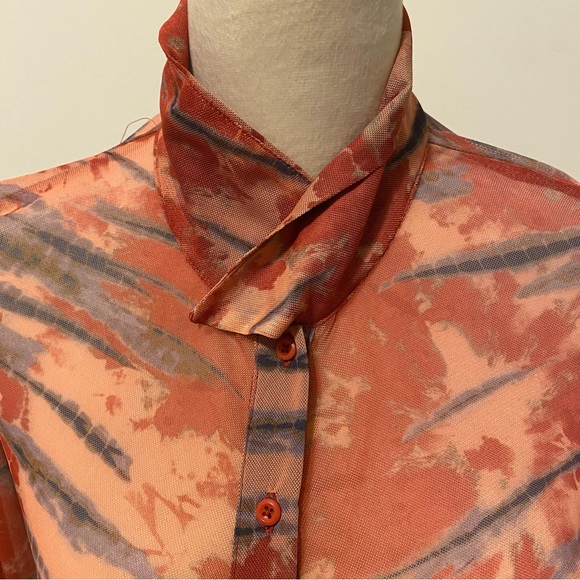 Wild Fable Small Mesh Long Sleeve Button Up Orange Tie-Dye Dress - Picture 12 of 13